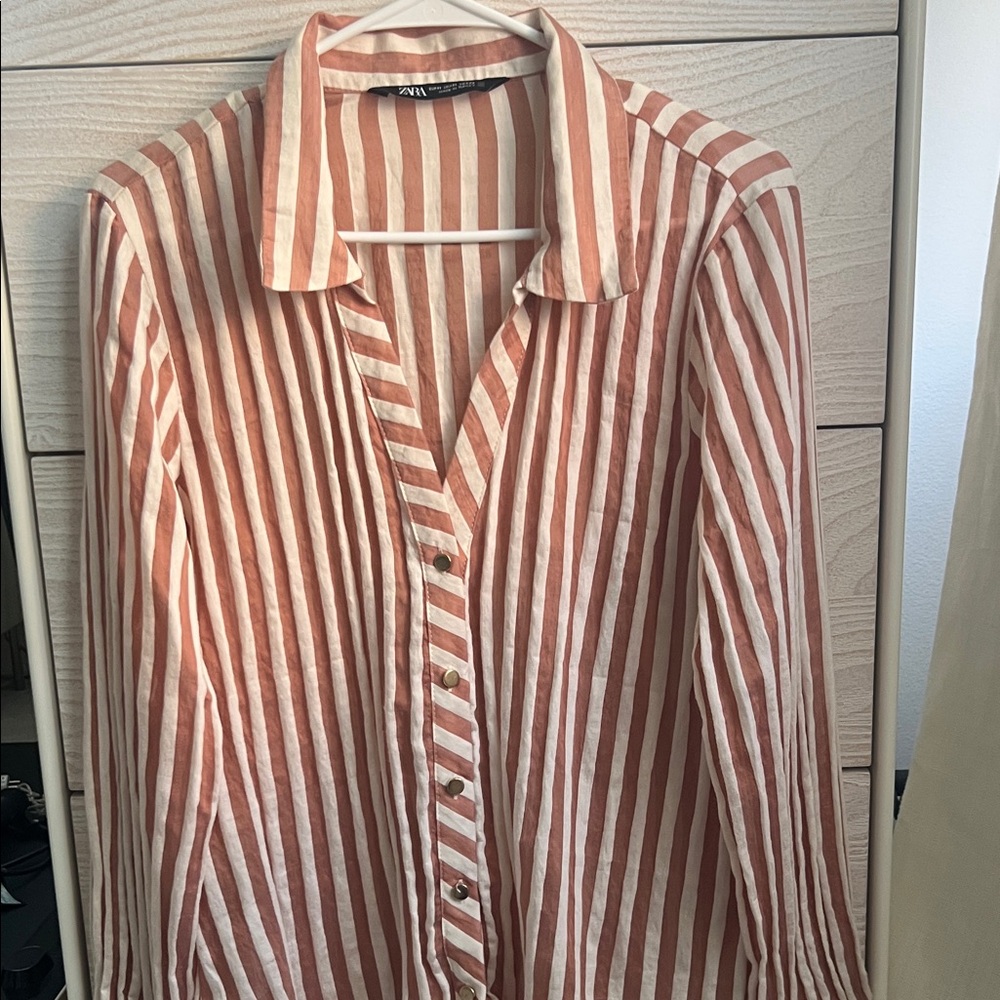 Zara red and White Striped Shirt